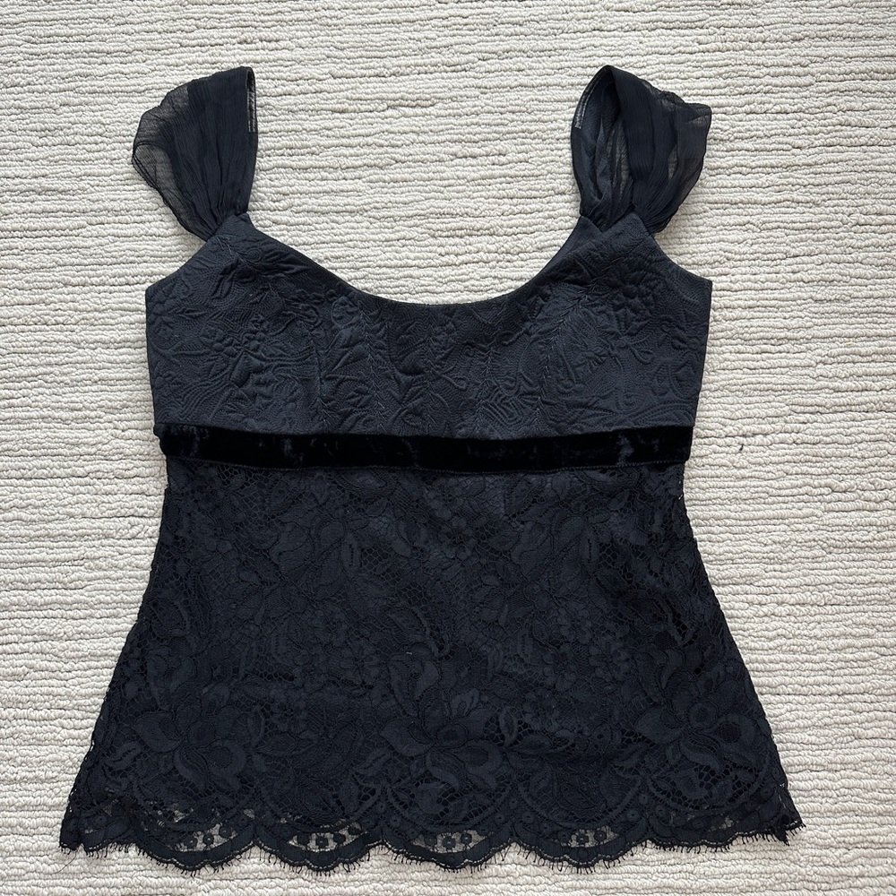 Elie Tahari Black Cap Sleeve Bustier Blouse